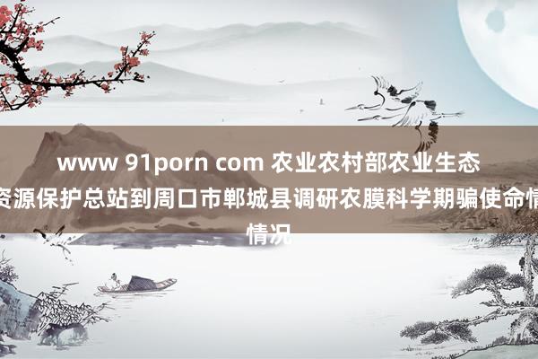 www 91porn com 农业农村部农业生态与资源保护总站到周口市郸城县调研农膜科学期骗使命情况